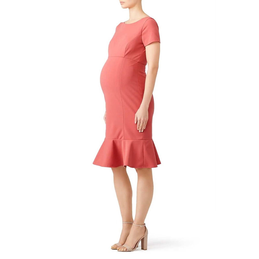 Paper Crown Women's Maternity Pink Short Sleeve Sheath Dress‎ Ruffle Hem Size M